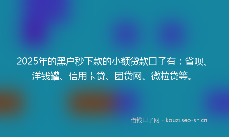 2025年的黑户秒下款的小额贷款口子有：省呗、洋钱罐、信用卡贷、团贷网、微粒贷等。