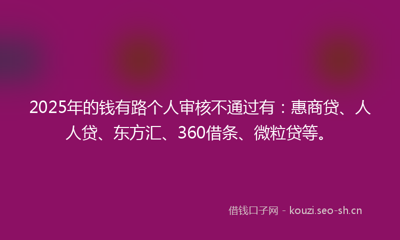 2025年的钱有路个人审核不通过有:惠商贷、人人贷、东方汇、360借条、微粒贷等。