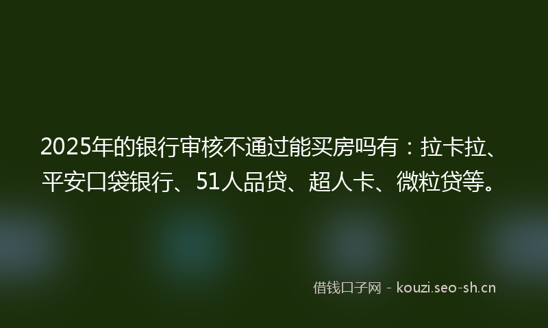 2025年的银行审核不通过能买房吗有：拉卡拉、平安口袋银行、51人品贷、超人卡、微粒贷等。