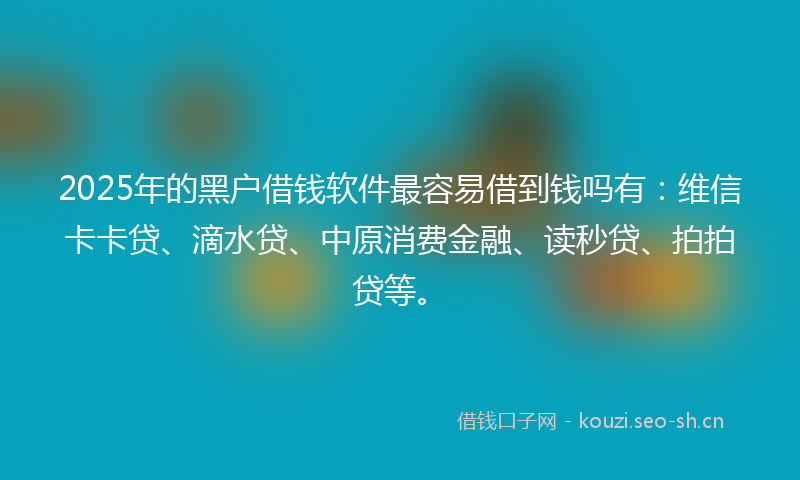 2025年的黑户借钱软件最容易借到钱吗有:维信卡卡贷、滴水贷、中原消费金融、读秒贷、拍拍贷等。