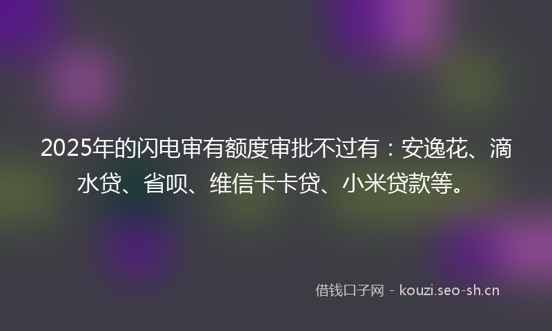 2025年的闪电审有额度审批不过有：安逸花、滴水贷、省呗、维信卡卡贷、小米贷款等。