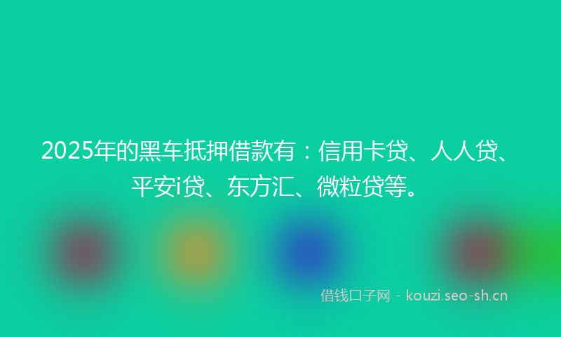 2025年的黑车抵押借款有：信用卡贷、人人贷、平安i贷、东方汇、微粒贷等。