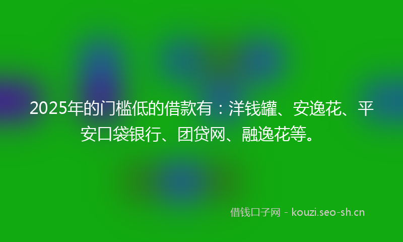 2025年的门槛低的借款有：洋钱罐、安逸花、平安口袋银行、团贷网、融逸花等。