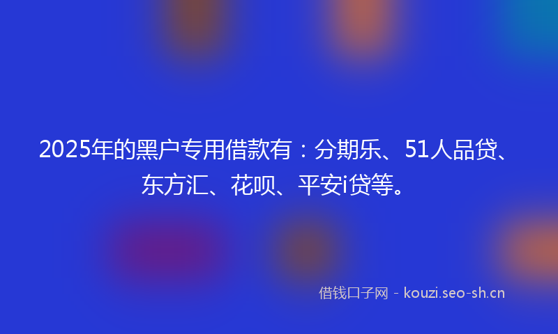 2025年的黑户专用借款有：分期乐、51人品贷、东方汇、花呗、平安i贷等。