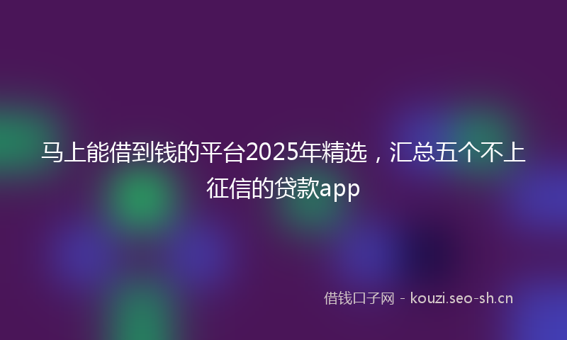马上能借到钱的平台2025年精选，汇总五个不上征信的贷款app