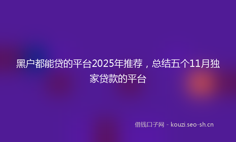 黑户都能贷的平台2025年推荐，总结五个11月独家贷款的平台