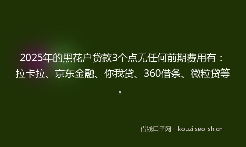 2025年的黑花户贷款3个点无任何前期费用有：拉卡拉、京东金融、你我贷、360借条、微粒贷等。