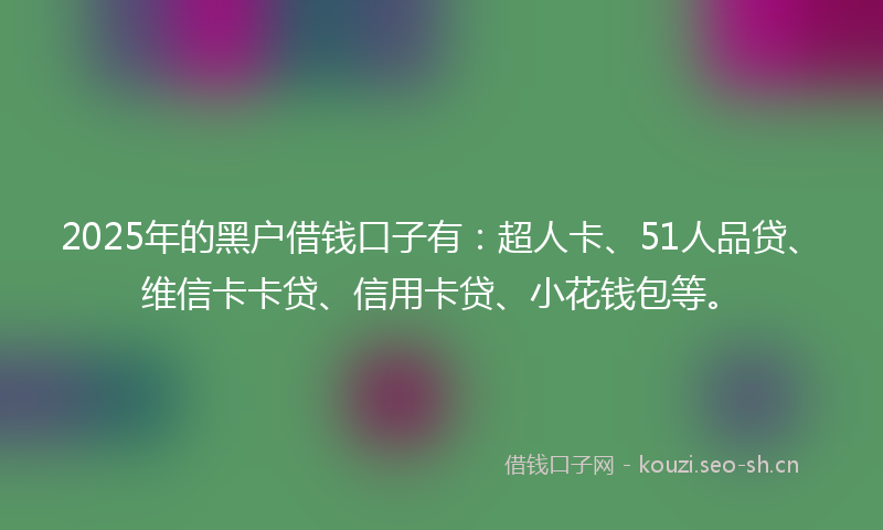 2025年的黑户借钱口子有:超人卡、51人品贷、维信卡卡贷、信用卡贷、小花钱包等。