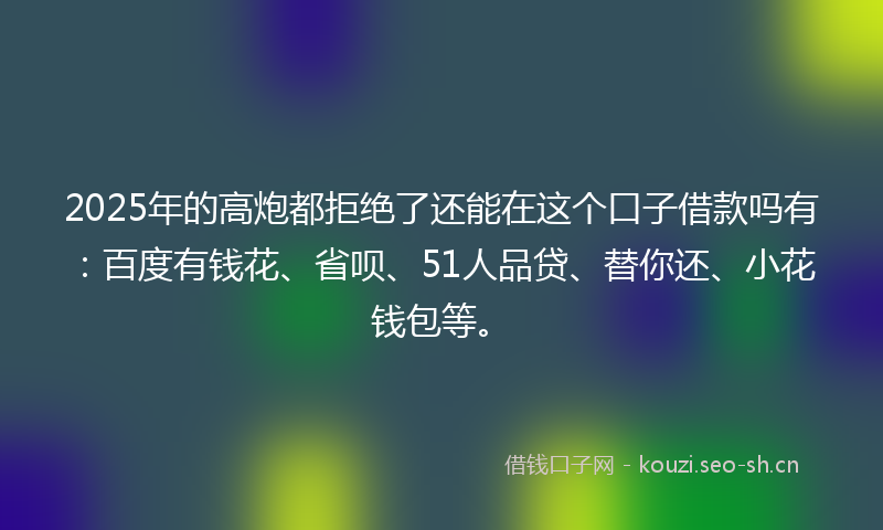 2025年的高炮都拒绝了还能在这个口子借款吗有:百度有钱花、省呗、51人品贷、替你还、小花钱包等。