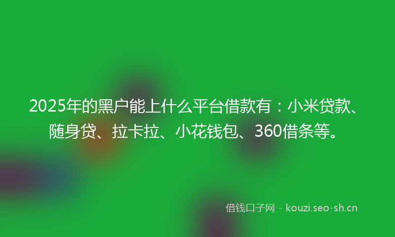 2025年的黑户能上什么平台借款有:小米贷款、随身贷、拉卡拉、小花钱包、360借条等。