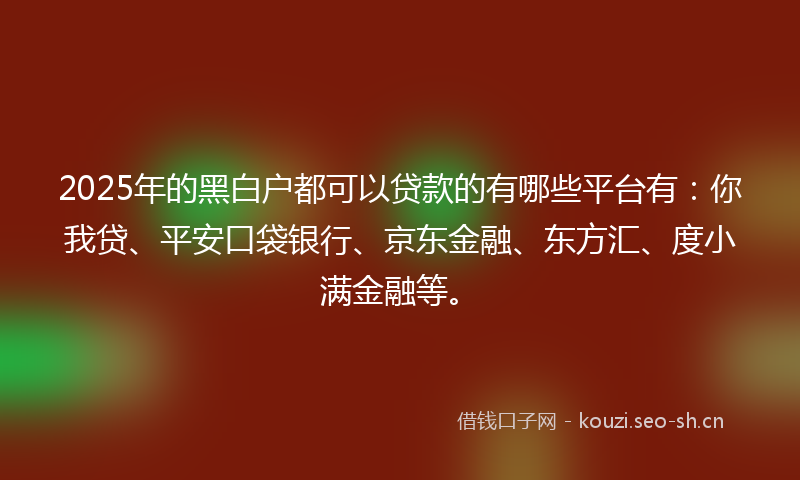 2025年的黑白户都可以贷款的有哪些平台有:你我贷、平安口袋银行、京东金融、东方汇、度小满金融等。