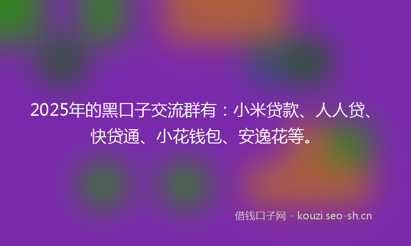 2025年的黑口子交流群有：小米贷款、人人贷、快贷通、小花钱包、安逸花等。