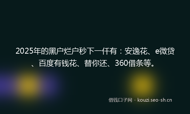 2025年的黑户烂户秒下一仟有：安逸花、e微贷、百度有钱花、替你还、360借条等。