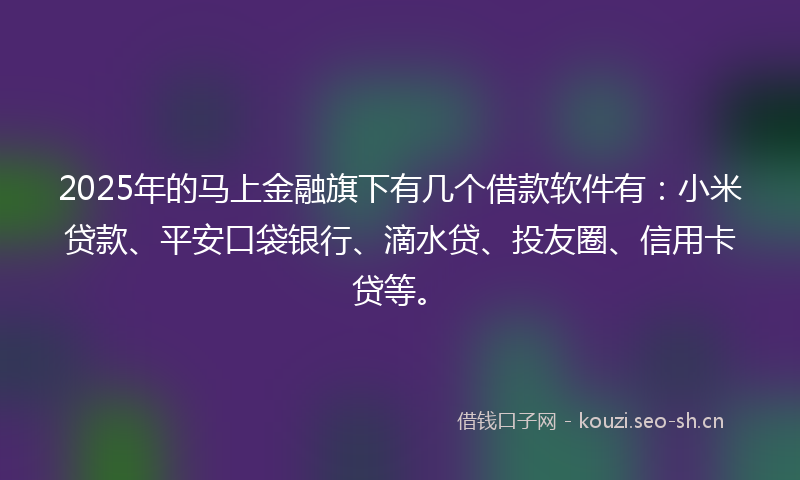 2025年的马上金融旗下有几个借款软件有：小米贷款、平安口袋银行、滴水贷、投友圈、信用卡贷等。