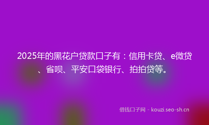 2025年的黑花户贷款口子有:信用卡贷、e微贷、省呗、平安口袋银行、拍拍贷等。