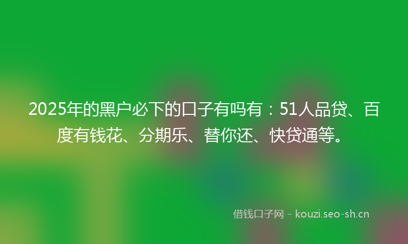 2025年的黑户必下的口子有吗有：51人品贷、百度有钱花、分期乐、替你还、快贷通等。