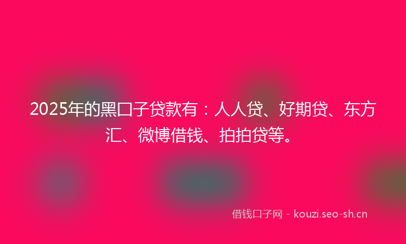 2025年的黑囗子贷款有：人人贷、好期贷、东方汇、微博借钱、拍拍贷等。