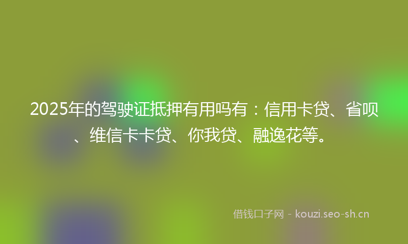 2025年的驾驶证抵押有用吗有：信用卡贷、省呗、维信卡卡贷、你我贷、融逸花等。