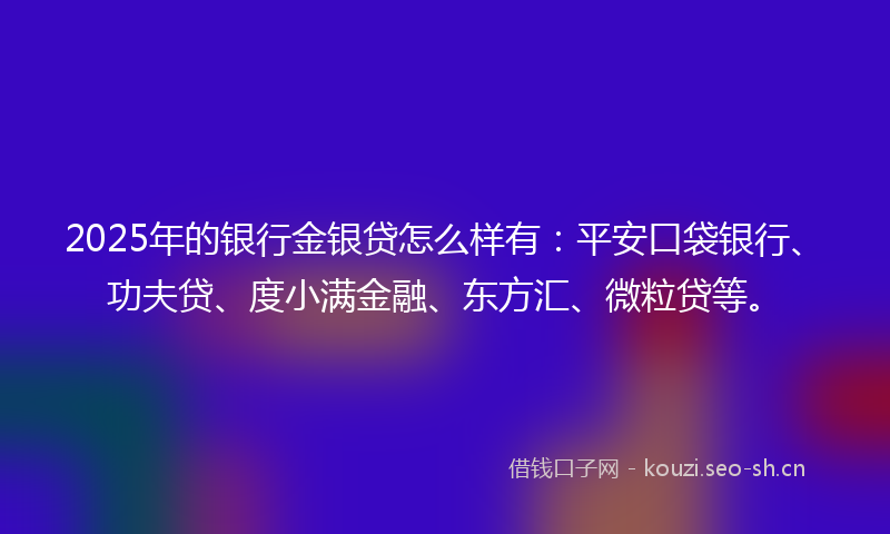 2025年的银行金银贷怎么样有：平安口袋银行、功夫贷、度小满金融、东方汇、微粒贷等。