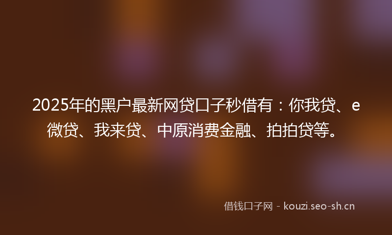 2025年的黑户最新网贷口子秒借有：你我贷、e微贷、我来贷、中原消费金融、拍拍贷等。