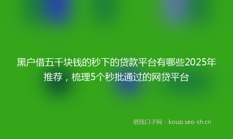 黑户借五千块钱的秒下的贷款平台有哪些2025年推荐，梳理5个秒批通过的网贷平台