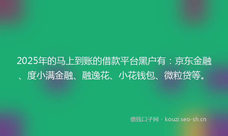 2025年的马上到账的借款平台黑户有:京东金融、度小满金融、融逸花、小花钱包、微粒贷等。