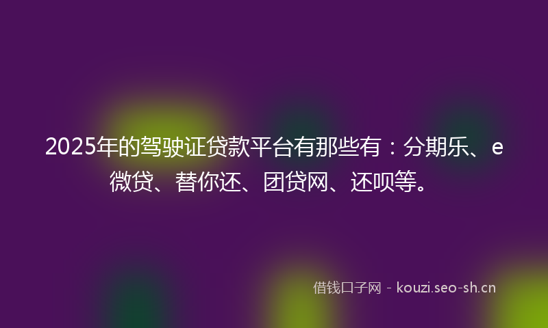 2025年的驾驶证贷款平台有那些有：分期乐、e微贷、替你还、团贷网、还呗等。