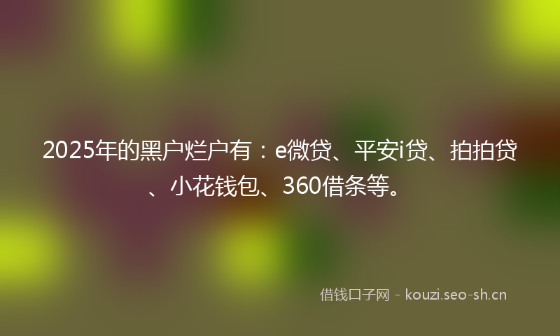 2025年的黑户烂户有：e微贷、平安i贷、拍拍贷、小花钱包、360借条等。
