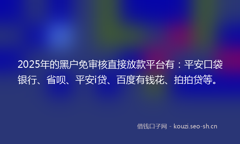 2025年的黑户免审核直接放款平台有:平安口袋银行、省呗、平安i贷、百度有钱花、拍拍贷等。