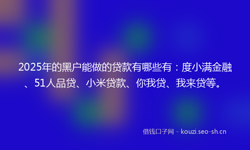 2025年的黑户能做的贷款有哪些有：度小满金融、51人品贷、小米贷款、你我贷、我来贷等。