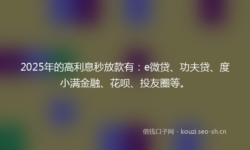 2025年的高利息秒放款有：e微贷、功夫贷、度小满金融、花呗、投友圈等。
