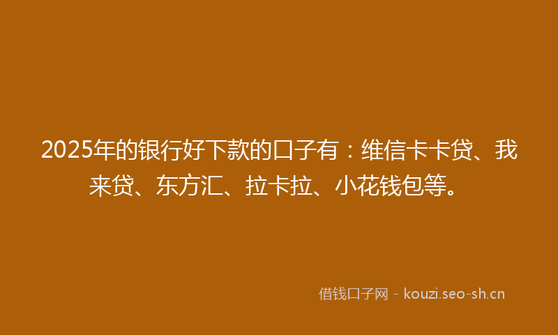 2025年的银行好下款的口子有：维信卡卡贷、我来贷、东方汇、拉卡拉、小花钱包等。
