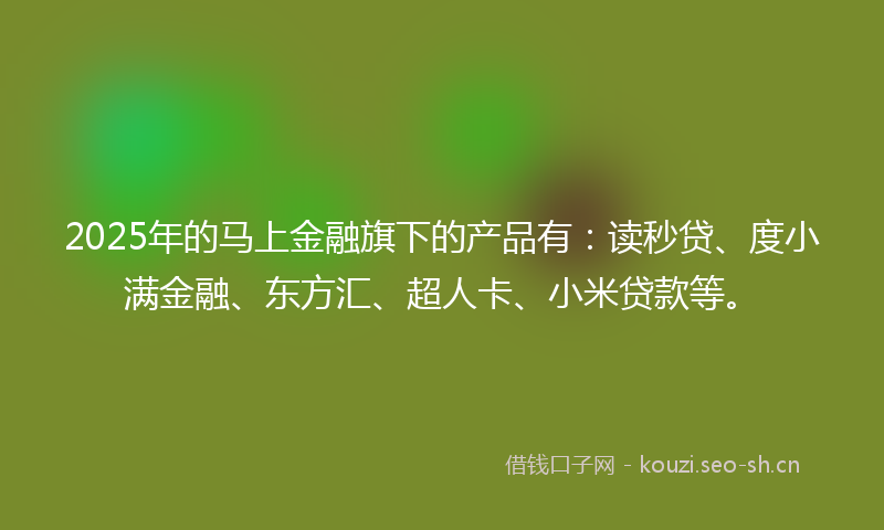 2025年的马上金融旗下的产品有：读秒贷、度小满金融、东方汇、超人卡、小米贷款等。