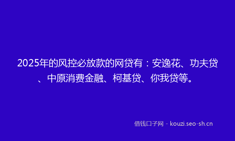 2025年的风控必放款的网贷有：安逸花、功夫贷、中原消费金融、柯基贷、你我贷等。