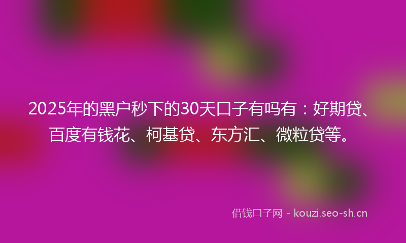 2025年的黑户秒下的30天口子有吗有:好期贷、百度有钱花、柯基贷、东方汇、微粒贷等。