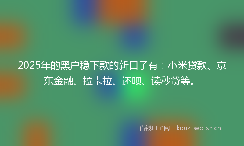 2025年的黑户稳下款的新口子有：小米贷款、京东金融、拉卡拉、还呗、读秒贷等。