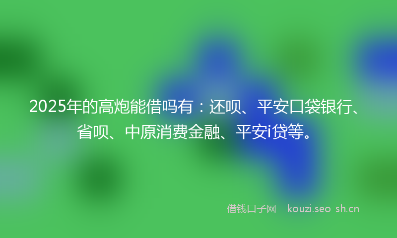 2025年的高炮能借吗有：还呗、平安口袋银行、省呗、中原消费金融、平安i贷等。