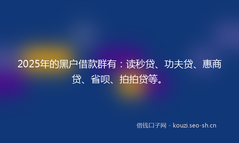 2025年的黑户借款群有：读秒贷、功夫贷、惠商贷、省呗、拍拍贷等。