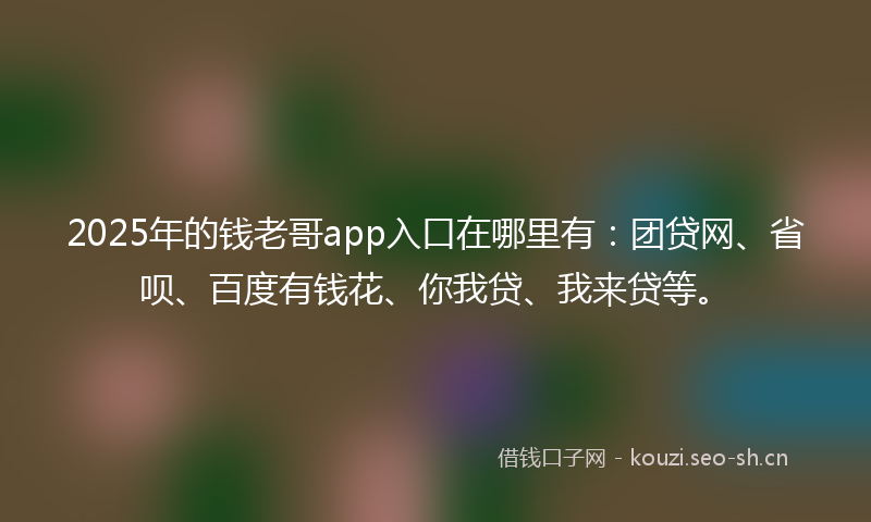 2025年的钱老哥app入口在哪里有：团贷网、省呗、百度有钱花、你我贷、我来贷等。