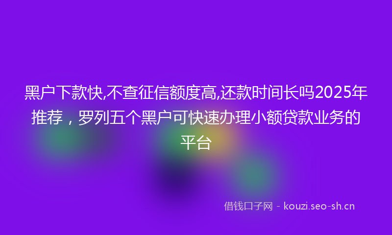 黑户下款快,不查征信额度高,还款时间长吗2025年推荐,罗列五个黑户可快速办理小额贷款业务的平台