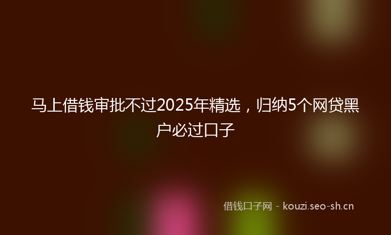 马上借钱审批不过2025年精选，归纳5个网贷黑户必过口子