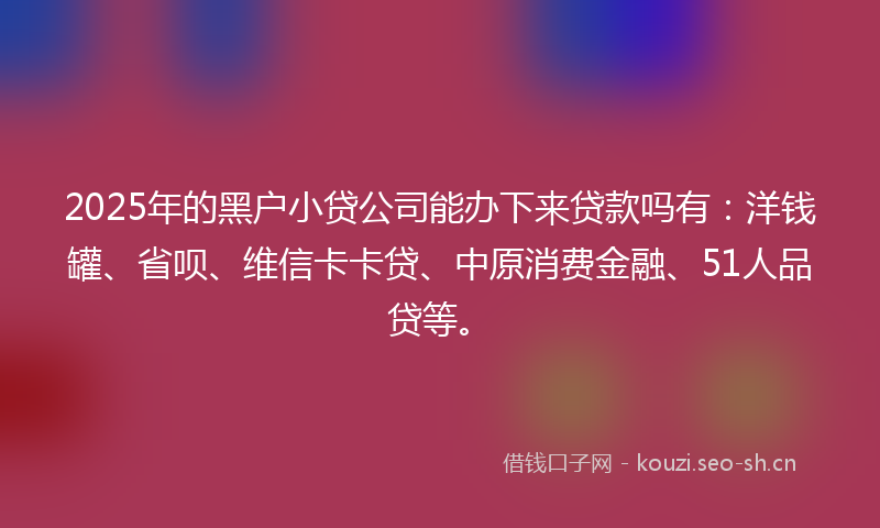 2025年的黑户小贷公司能办下来贷款吗有:洋钱罐、省呗、维信卡卡贷、中原消费金融、51人品贷等。