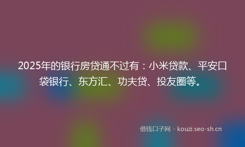 2025年的银行房贷通不过有：小米贷款、平安口袋银行、东方汇、功夫贷、投友圈等。