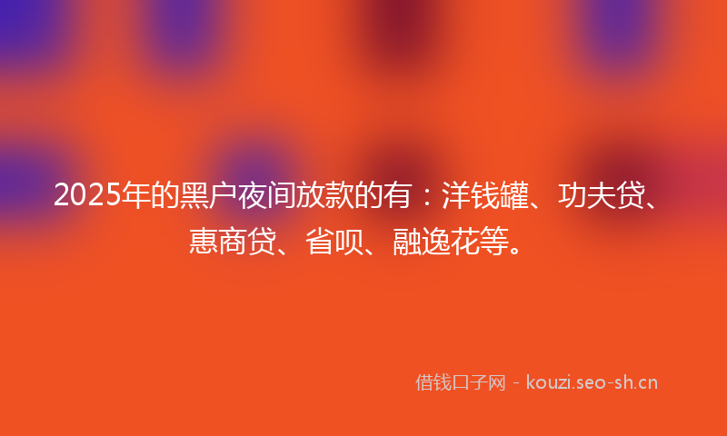 2025年的黑户夜间放款的有:洋钱罐、功夫贷、惠商贷、省呗、融逸花等。