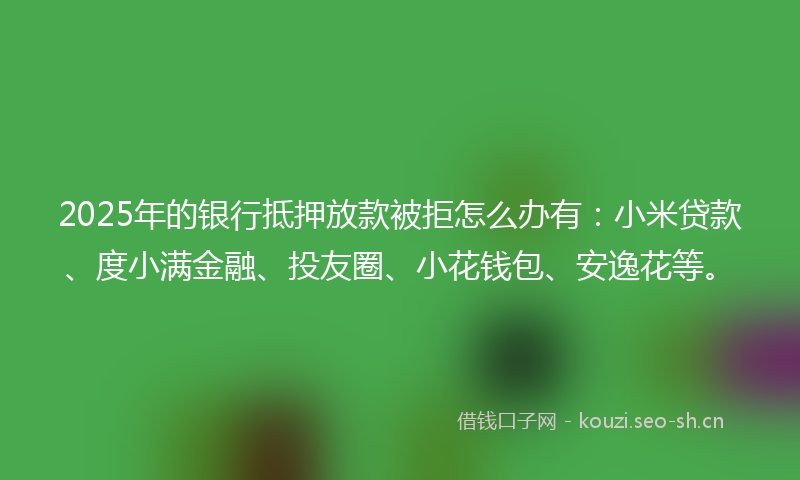 2025年的银行抵押放款被拒怎么办有：小米贷款、度小满金融、投友圈、小花钱包、安逸花等。