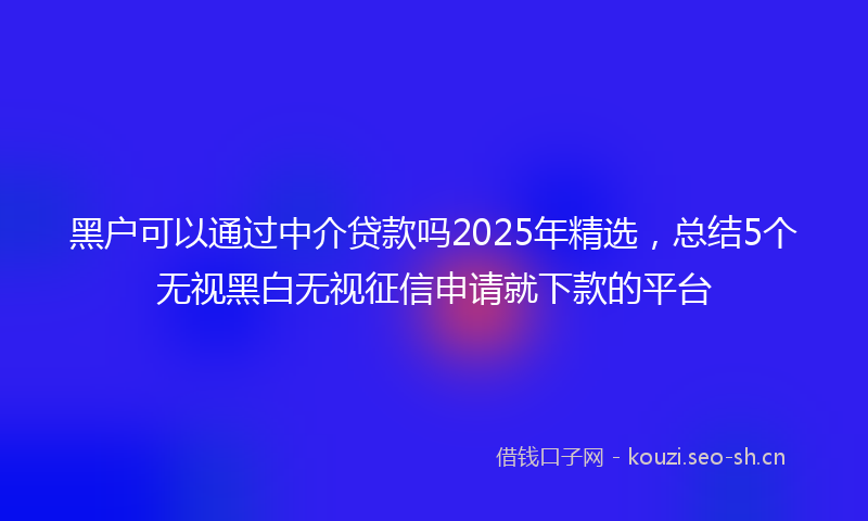 黑户可以通过中介贷款吗2025年精选,总结5个无视黑白无视征信申请就下款的平台
