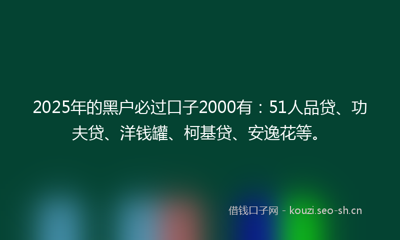 2025年的黑户必过口子2000有：51人品贷、功夫贷、洋钱罐、柯基贷、安逸花等。