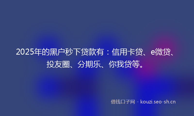 2025年的黑户秒下贷款有：信用卡贷、e微贷、投友圈、分期乐、你我贷等。
