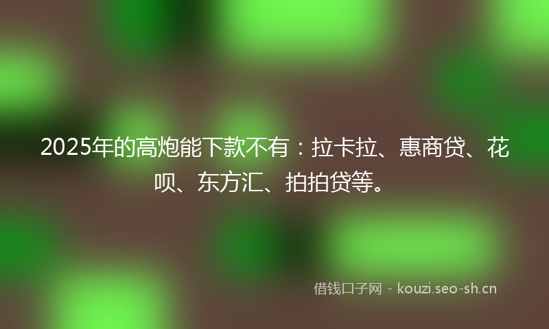 2025年的高炮能下款不有：拉卡拉、惠商贷、花呗、东方汇、拍拍贷等。