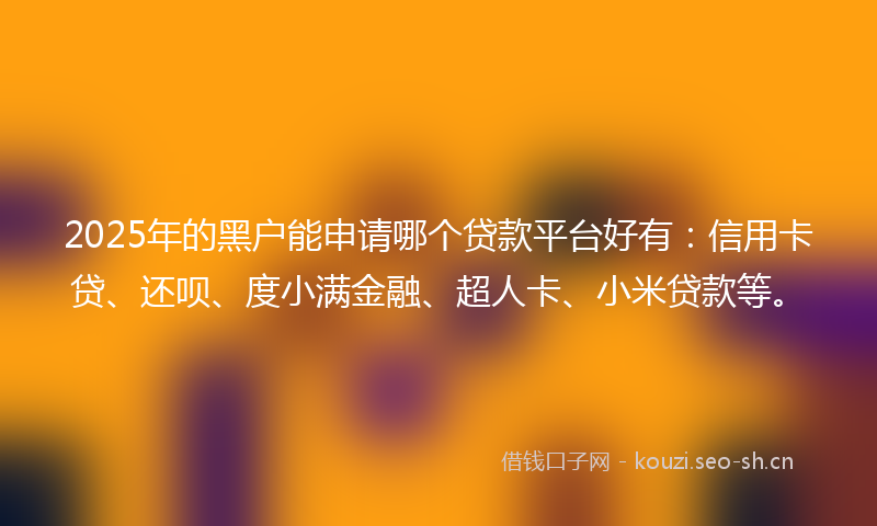 2025年的黑户能申请哪个贷款平台好有：信用卡贷、还呗、度小满金融、超人卡、小米贷款等。